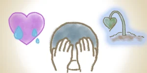 顔面神経麻痺によって落ち込んでいる様子のイラスト