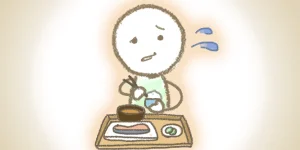 顔面神経麻痺で食べ物がうまく食べられない人のイラスト